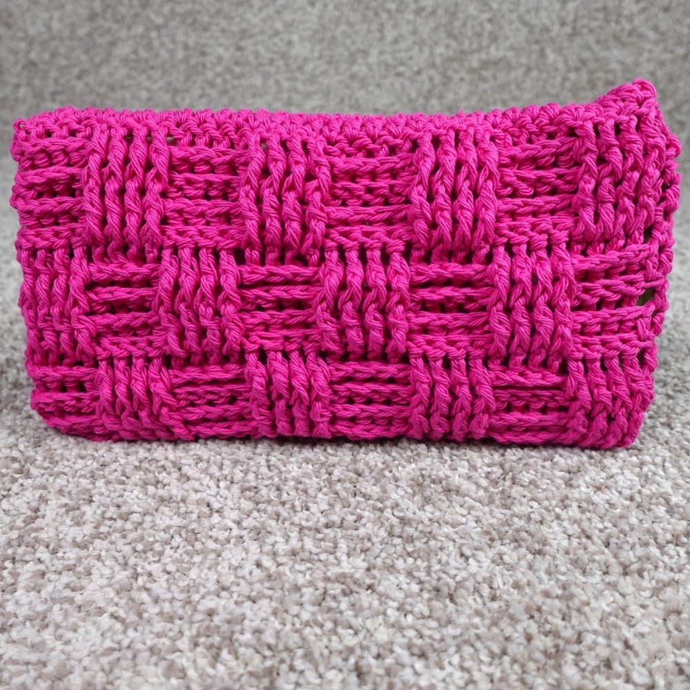 Handmade Crochet Reusable Mop Cover Hot Pink Basketweave Washable Floor Pad
